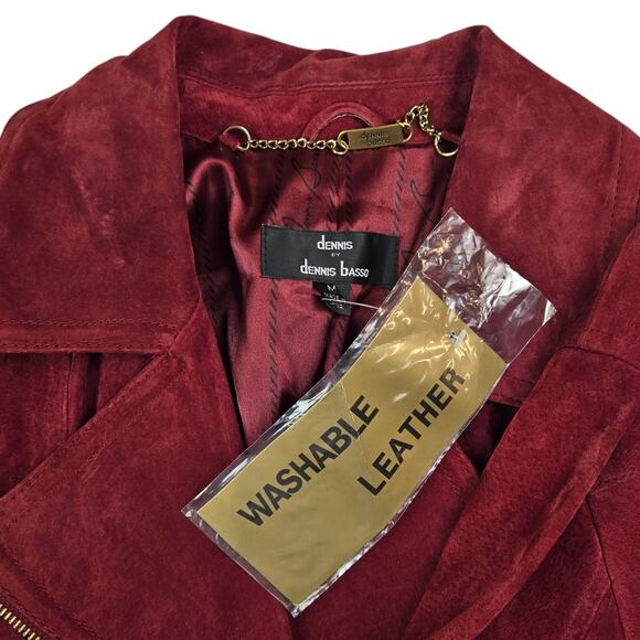 Dennis Basso Suede Leather Moto Jacket Size Medium Washable Asymmetric Zip - Picture 6 of 6